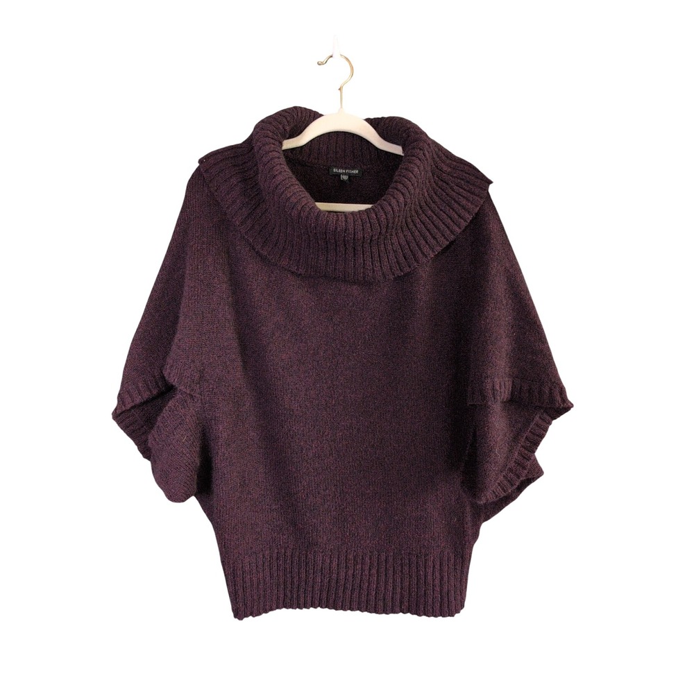 Eileen Fisher Sweater Womens S Purple Cowl Neck‎ Cocoon Merino Wool Baby Camel